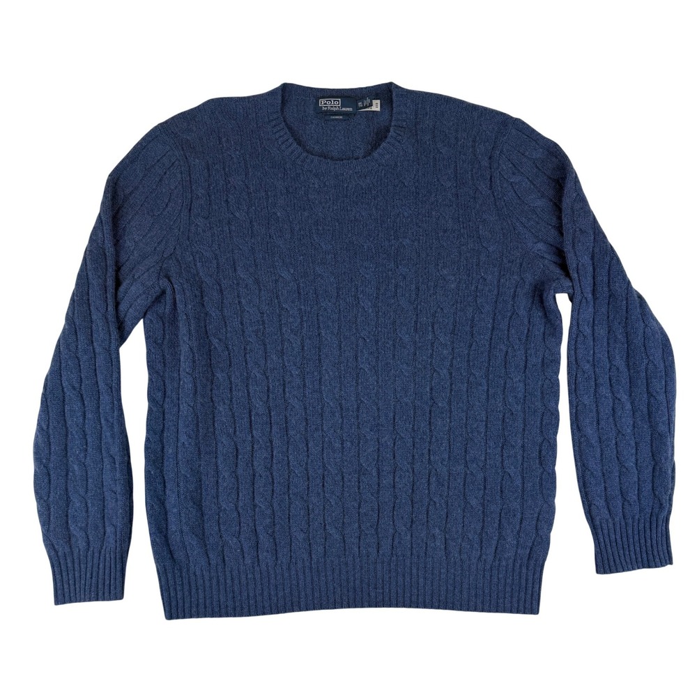Polo Ralph Lauren Cashmere Sweater Mens XXL Blue Cable‎ Knit Crewneck Luxury